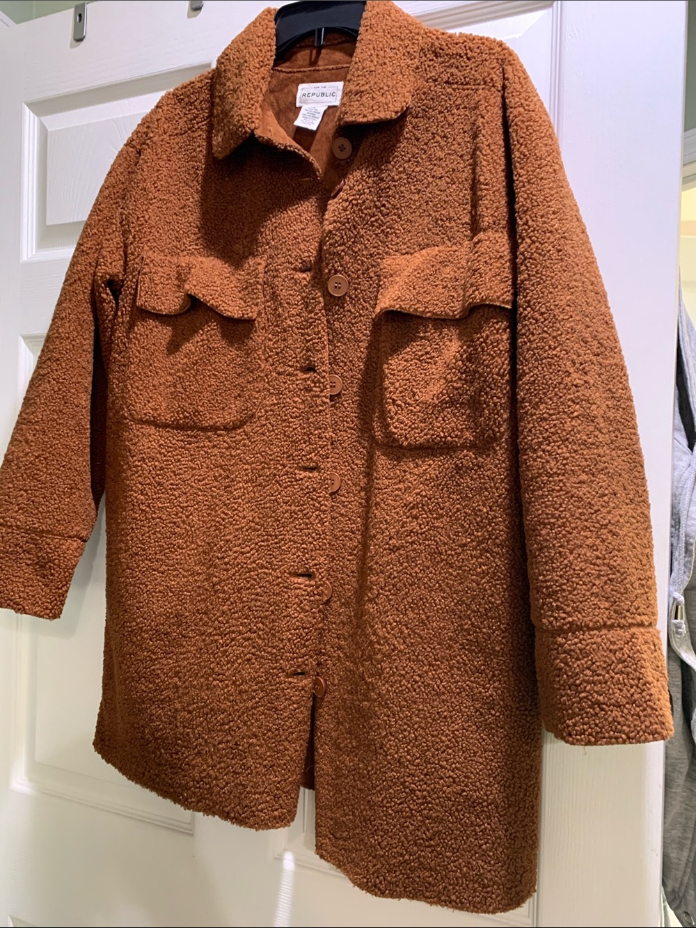 For The Republic Rust Brown Sherpa Button-Up Coat